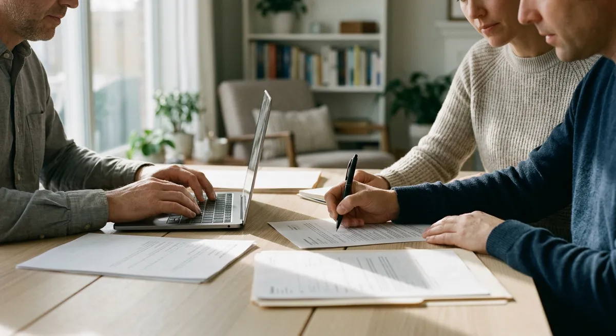 Deux personnes consultant des documents d'assurance