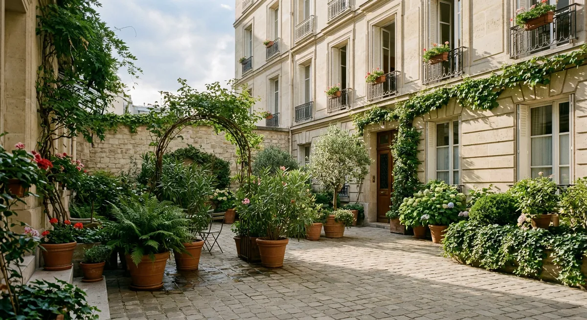 Petite cour intérieure d'immeuble en copropriété