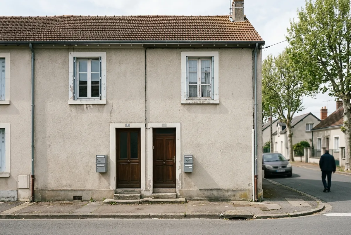 Maison de ville divisée en deux logements, avec deux portes d'entrée côte à côte