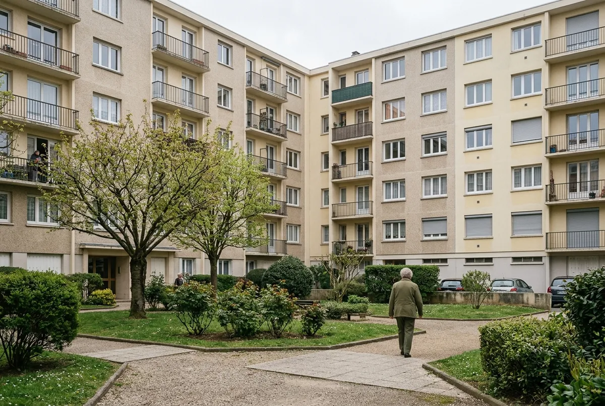 Grande résidence d'immeubles autour d'un jardin arboré