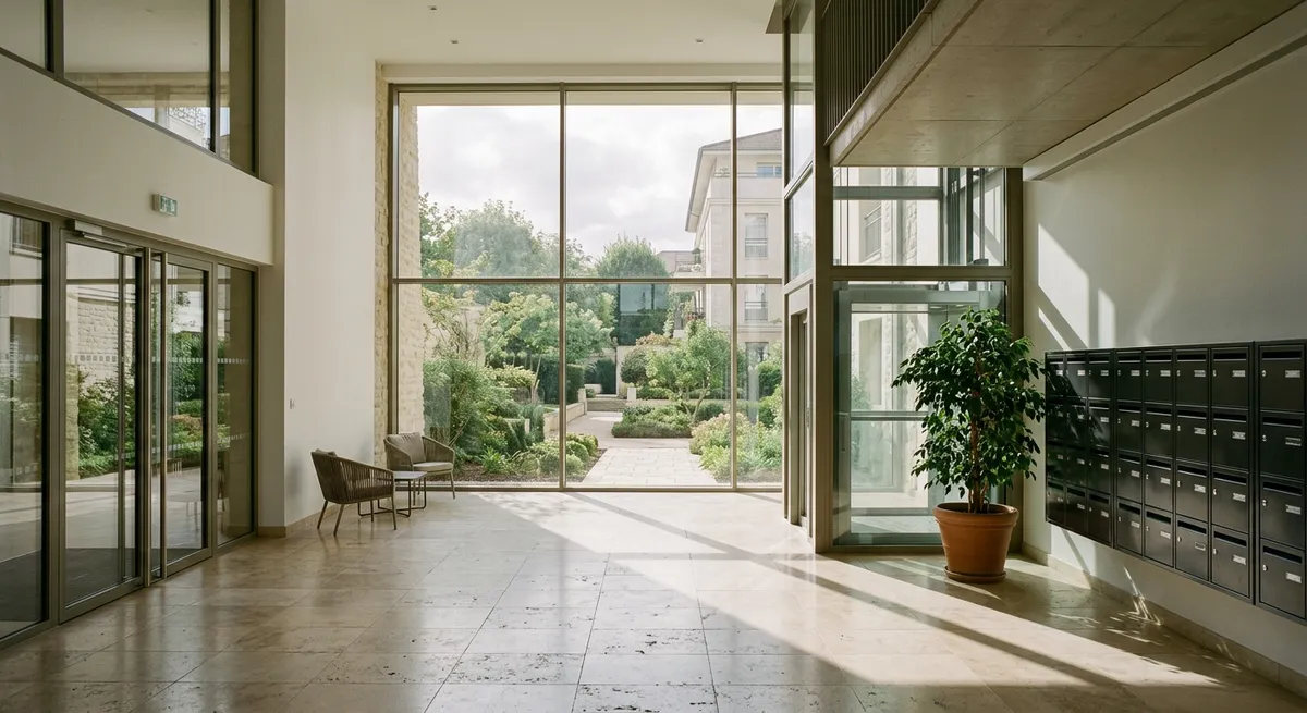 Hall d'entrée d'une grande copropriété française